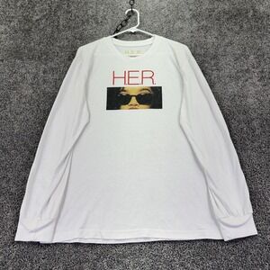 H.E.R. Shirt Mens Large White Long Sleeve Portrait Graphic Tee Band Music